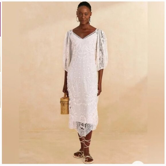 FARM RIO Off-White Guipure Midi Dress - Picture 1 of 9